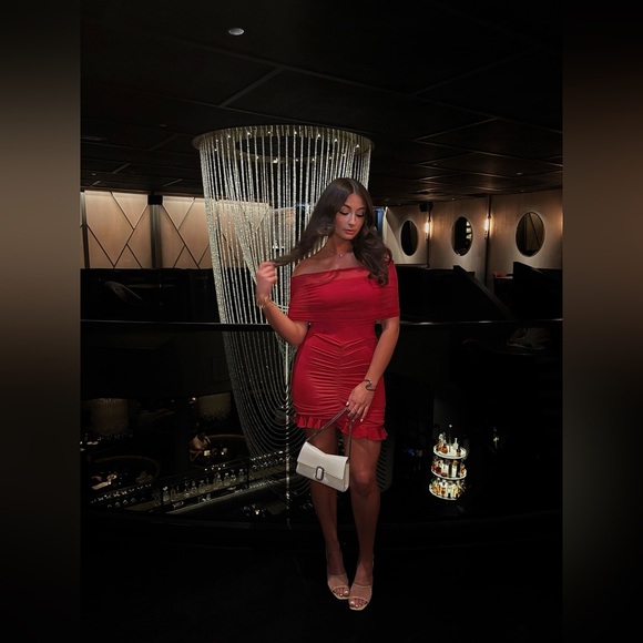 Meshki Red Off-Shoulder Mini Dress - Picture 2 of 7